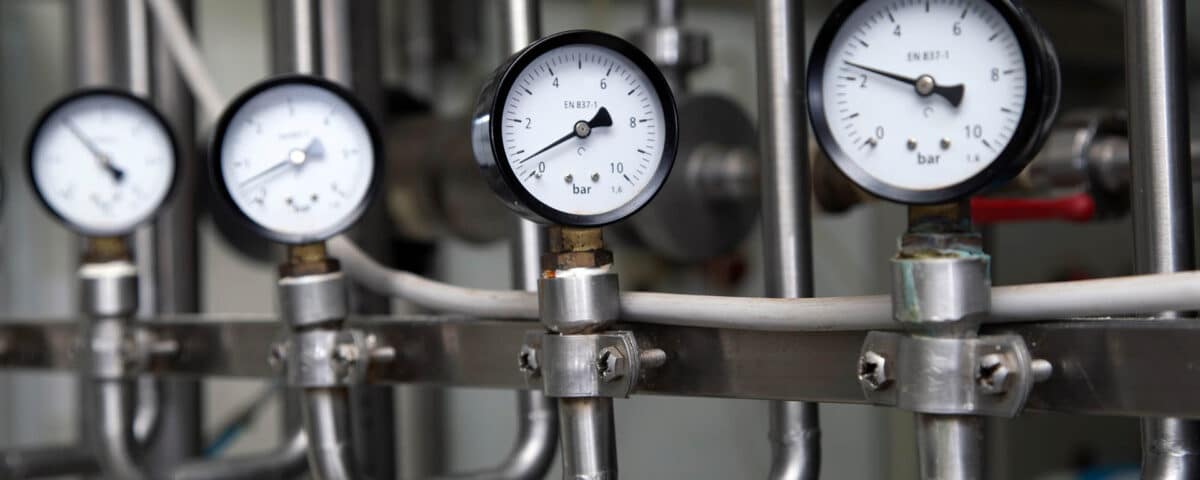 Pressure Gauge And Metallic Stainless Steel Pipes In Modern Dair